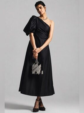 Anthropologie Aureta Studio One-Shoulder Puff-Sleeve Dress